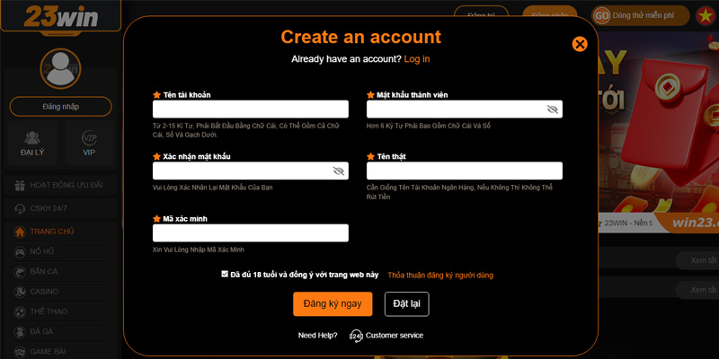 Đăng ký tài khoản 23WIN cực kỳ đơn giản